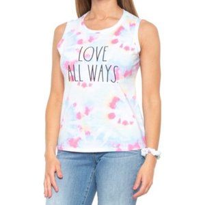 NWT RAE DUNN Women S Tie Dye 'LOVE ALL WAYS' Sleeveless Tank TOP w Scrunchie